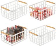 🧺 mdesign farmhouse decor metal wire food organizer storage bin basket with bamboo handles - 4 pack, matte white/natural logo