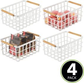 img 3 attached to 🧺 mDesign Farmhouse Decor Metal Wire Food Organizer Storage Bin Basket with Bamboo Handles - 4 Pack, Matte White/Natural