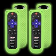 glow green silicone protective cover for tcl roku tv rc280 remote - 📺 anti-slip universal replacement with cute ear shape - shockproof remote controller skin - 2 pack logo