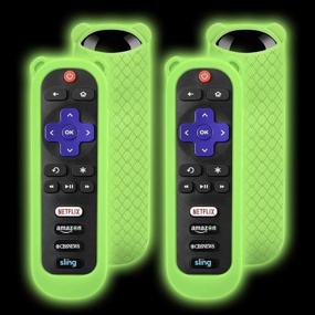 img 4 attached to Glow Green Silicone Protective Cover for TCL Roku TV RC280 Remote - 📺 Anti-Slip Universal Replacement with Cute Ear Shape - Shockproof Remote Controller Skin - 2 Pack