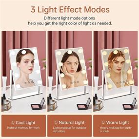 img 3 attached to 🪞 Hollywood Vanity Makeup Mirror with 9 LED Bulbs - 3 Color Lighting Modes & 360° Rotation Touch Control - White 9.8" X 14