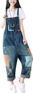 👖 stylish women's loose denim jumpsuit rompers: wide leg, baggy fit, drop crotch overalls by yeokou logo