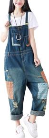 img 4 attached to 👖 Stylish Women's Loose Denim Jumpsuit Rompers: Wide Leg, Baggy Fit, Drop Crotch Overalls by Yeokou