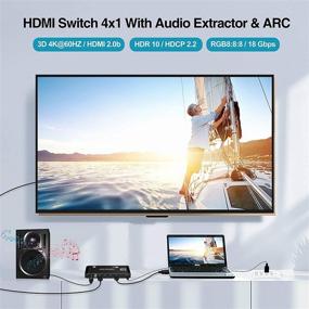 img 1 attached to NEWCARE 4K @ 60 Гц 4x1 HDMI Switch с аудио извлекателем: 🔀 пульт дистанционного управления, ARC, HDCP 2.2, 3D, Xbox, Fire Stick, PS5