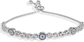 img 4 attached to 👁️ Stunning Evil Eye Bracelet: Intricate Infinity Symbols, Sterling Silver, Adjustable Slider, Blue & White Cubic Zirconia - Perfect silver bracelet for women