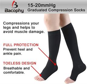 img 2 attached to 🧦 Bacophy 2 Pairs Compression Socks - Open Toe 15-20 mmHg Calf Stockings for Women