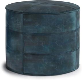 img 4 attached to SimpliHome Connor Transitional Round Pouf in Teal Blue Distressed Leather - Footstool, Footrest, Upholstered for Living Room, Family Room – Transitional