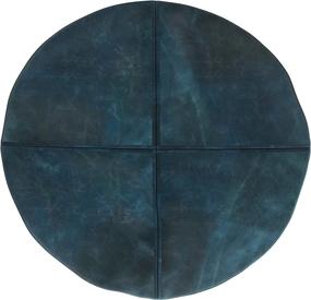 img 2 attached to SimpliHome Connor Transitional Round Pouf in Teal Blue Distressed Leather - Footstool, Footrest, Upholstered for Living Room, Family Room – Transitional