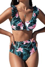 img 4 attached to 👙 Stunning High-Waist Bikini Swimsuit: CUPSHE Women's Ruffle Floral Print Two Piece Bathing Suit