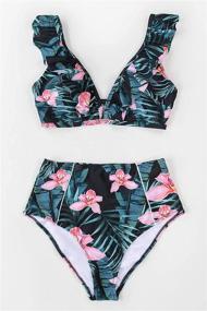 img 3 attached to 👙 Stunning High-Waist Bikini Swimsuit: CUPSHE Women's Ruffle Floral Print Two Piece Bathing Suit
