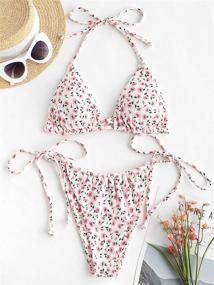 img 2 attached to ZAFUL Floral Frilled Strappy Swimwear Women's Clothing for Swimsuits & Cover Ups