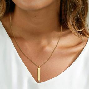 img 1 attached to YeGieonr Y-Shaped Bar Pendant Necklace, 14k Gold Plated CZ Geometric Necklace, Stylish Long Pendant for Women/Girls