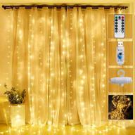 warm white 300 led window curtain fairy lights – remote control 8 modes, usb powered: ideal for christmas party, wedding, bedroom, home, garden window decor логотип