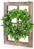 🪟 rustic wooden window frame with green wreath wall decor - farmhouse style for bedroom and living room, 11x15.8 inches логотип