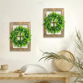 img 3 attached to 🪟 Rustic Wooden Window Frame with Green Wreath Wall Decor - Farmhouse Style for Bedroom and Living Room, 11X15.8 Inches