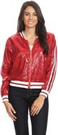 👚 anna-kaci women's sequin bomber jacket with long sleeves and front zipper, featuring track stripe design логотип