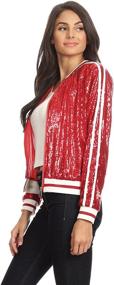 img 1 attached to 👚 Anna-Kaci Women's Sequin Bomber Jacket with Long Sleeves and Front Zipper, featuring Track Stripe Design