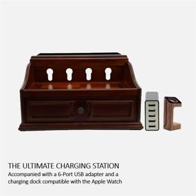 img 2 attached to 🔋 Pecan Brown Wood Multi-Device Charging Station and Valet by Decorebay