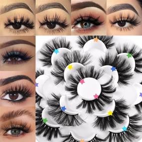 img 4 attached to 👁️ Pack of 7 Pairs 20-22mm Mink Eyelashes - Faux Fluffy Dramatic Volume, Luxurious and Natural Wispy Fake Eyelashes, Thick Extensions Handmade with Soft Reusable Lashes