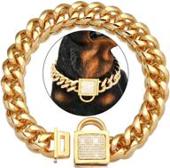 nikpet gold dog chain collar: stylish & durable cuban link choker with secure buckle & cubic zirconia stone - ideal for medium to large dogs логотип