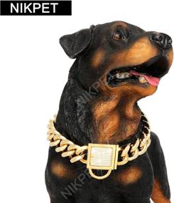 img 1 attached to NIKPET Gold Dog Chain Collar: Stylish & Durable Cuban Link Choker with Secure Buckle & Cubic Zirconia Stone - Ideal for Medium to Large Dogs