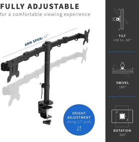 img 1 attached to 🖥️ VIVO Dual Monitor Desk Mount Stand - Full Motion VESA, Double Center Arm Joint, Holds 2 Screens up to 34 inches, STAND-V102D