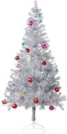 🎄 sparkling wellwood 6 ft silver tinsel christmas tree bundle: includes 24ct assorted ornament set and metal stand for easy assembly логотип