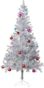 img 4 attached to 🎄 Sparkling Wellwood 6 ft Silver Tinsel Christmas Tree Bundle: Includes 24ct Assorted Ornament Set and Metal Stand for Easy Assembly