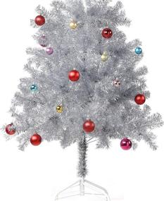 img 2 attached to 🎄 Sparkling Wellwood 6 ft Silver Tinsel Christmas Tree Bundle: Includes 24ct Assorted Ornament Set and Metal Stand for Easy Assembly