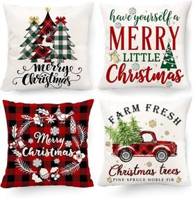 img 4 attached to Hexagram Merry Christmas Pillow Covers Set of 4 - Decorative Red Green Buffalo Plaid Christmas theme - 18 x 18 Throw Pillows Covers for Couch Sofa Bed - Perfect Xmas Decorations for Living Room