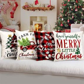 img 3 attached to Hexagram Merry Christmas Pillow Covers Set of 4 - Decorative Red Green Buffalo Plaid Christmas theme - 18 x 18 Throw Pillows Covers for Couch Sofa Bed - Perfect Xmas Decorations for Living Room