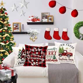 img 2 attached to Hexagram Merry Christmas Pillow Covers Set of 4 - Decorative Red Green Buffalo Plaid Christmas theme - 18 x 18 Throw Pillows Covers for Couch Sofa Bed - Perfect Xmas Decorations for Living Room