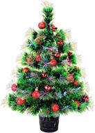 🎄 22'' desktop christmas tree - pre-lit fiber optic mini tabletop xmas tree with multicolor lights, solid base, and ball ornaments logo