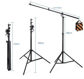 img 1 attached to 📸 CONXTRUE 13.2ft/400cm Two-Way Adjustable Photo Studio Light Stand with 6.2ft/190cm Boom Arm, Sandbag, and Rotatable Aluminum Alloy Tripod for Studio, Outdoor Photography, Portraits, and Videos