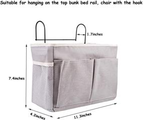 img 1 attached to 🛏️ 2-Pack Grey Bedside Organizer Caddy with Hook – Dorm Room & Kids' Bedroom Storage Pocket for Top Bunk Bed, Loft Bed – Holds Phone, Remote Control, Laptop, Books