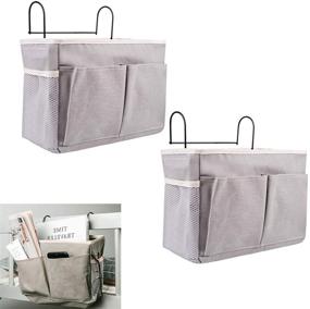 img 4 attached to 🛏️ 2-Pack Grey Bedside Organizer Caddy with Hook – Dorm Room & Kids' Bedroom Storage Pocket for Top Bunk Bed, Loft Bed – Holds Phone, Remote Control, Laptop, Books