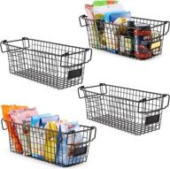 📦 versatile 4-pack large stackable wire baskets for pantry organization & storage - ideal metal storage bins for food, fruit, and more - perfect organizers for kitchen, bathroom, closet, and cabinets логотип