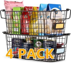 img 3 attached to 📦 Versatile 4-Pack Large Stackable Wire Baskets for Pantry Organization & Storage - Ideal Metal Storage Bins for Food, Fruit, and More - Perfect Organizers for Kitchen, Bathroom, Closet, and Cabinets