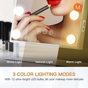 img 2 attached to 💄 Gospire Hollywood Lighted Makeup Mirror with 12 LED Dimmable Bulbs, 3 Color Modes, 1X/10X Magnification, Touch Control, Large Cosmetic Mirror with USB Charging Ports