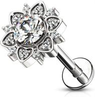 💎 forbidden body jewelry - elegant cz floral top internally threaded stud for cartilage, tragus, labret &amp; monroe piercings logo