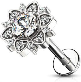 img 4 attached to 💎 Forbidden Body Jewelry - Elegant CZ Floral Top Internally Threaded Stud for Cartilage, Tragus, Labret &amp; Monroe Piercings