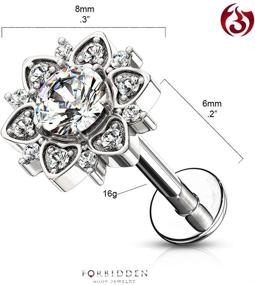 img 3 attached to 💎 Forbidden Body Jewelry - Elegant CZ Floral Top Internally Threaded Stud for Cartilage, Tragus, Labret &amp; Monroe Piercings