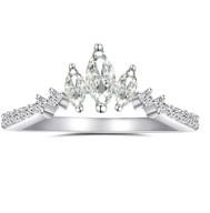 💍 tiara & crown rhodium plated sterling silver dainty curved wedding band ring with marquise cut 3-stone v-arched promise design logo