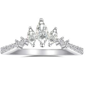 img 4 attached to 💍 Tiara & Crown Rhodium Plated Sterling Silver Dainty Curved Wedding Band Ring with Marquise Cut 3-Stone V-Arched Promise Design