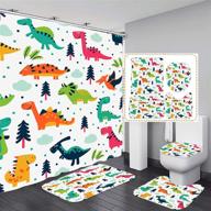 🦖 colorful dino jurassic bath decor: 4 pcs shower curtain set with non-slip rugs and toilet lid cover - 72"x 72" waterproof curtains, 12 hooks included logo