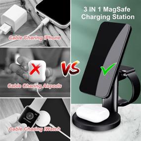 img 2 attached to 8AMTECH 3-in-1 Magnetic Charging Station: Fast 15W Mag-Safe Wireless Stand Charger for iPhone 13, 12, Pro, Pro Max, Mini, iWatch, Airpods, and Wireless Earbuds