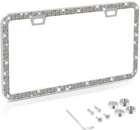 img 4 attached to 💎 Sparkling Rhinestone License Plate Frame for Women: Stainless Steel Thin Border Multicolor Diamond Frames with Anti-Theft Screw Caps