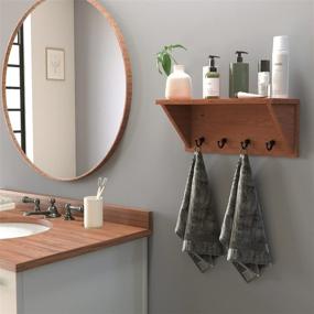 img 1 attached to Rustic Decor Entryway Storage: Wallniture Oban Wall Shelf with Coat Rack & Hooks - Solid Pine Wood, Walnut