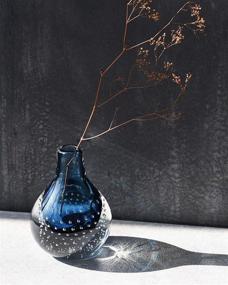 img 3 attached to 🎁 Conviva Glass Vase Decorative Gift Blown Art in Blue Color for Christmas, 5.3 inch Height - Bud Design