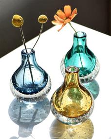 img 2 attached to 🎁 Conviva Glass Vase Decorative Gift Blown Art in Blue Color for Christmas, 5.3 inch Height - Bud Design